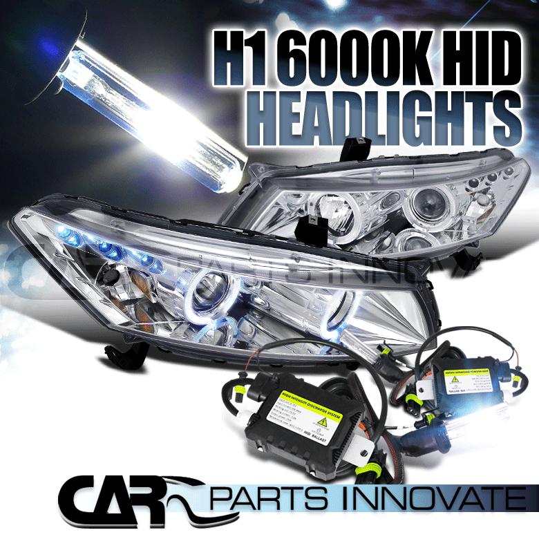 08-12 accord 2dr chrome halo led projector headlight+h1 6000k hid conversion kit