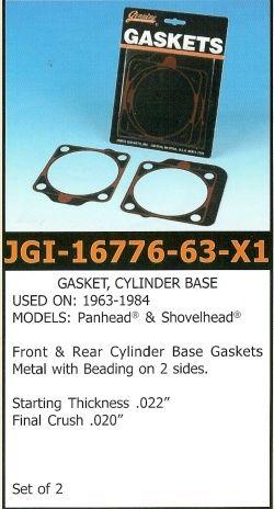 Metal cylinder base gasket set  w/bead - 1963-84 pan & shovel- close out
