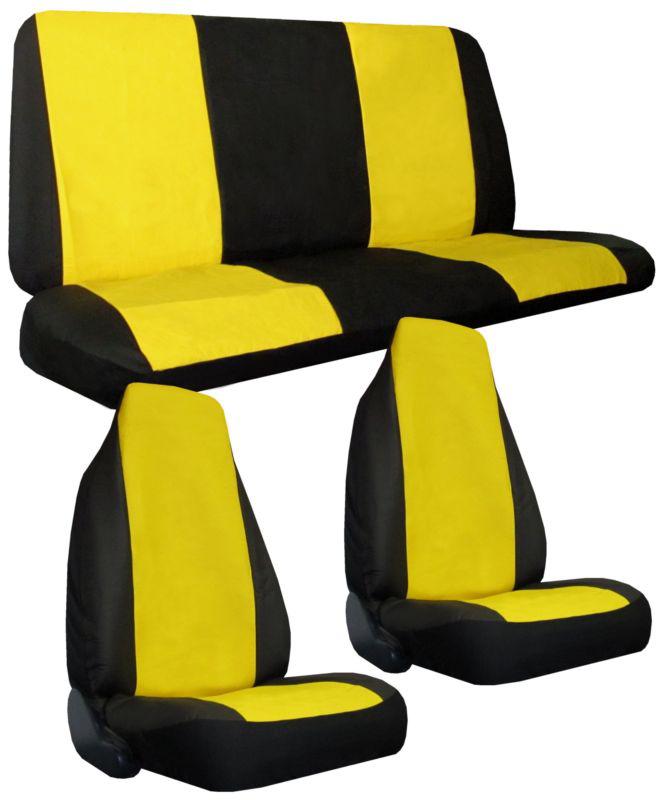 Yellow black faux leather high back bucket car truck suv seat covers 4 pce pkg x