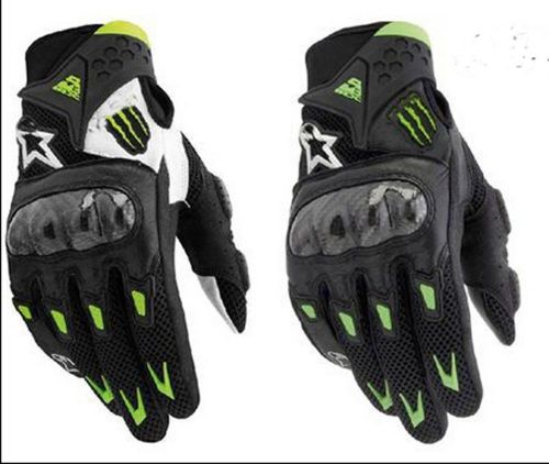 1 pair of  genuine leather + carbon shell +air net fabric motorcycle gloves