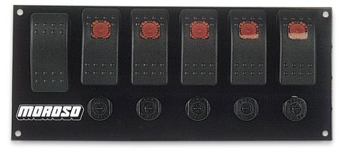 Moroso dash mount switch panel 3-3/4 x 8 in black p/n 74180