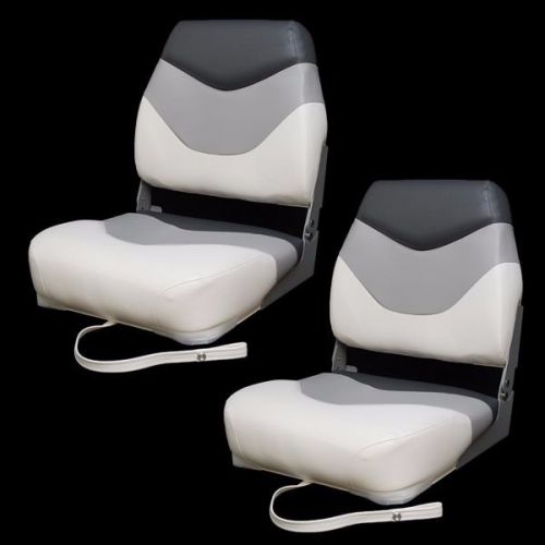 Deluxe premium white/gray/charcoal vinyl boat folding fishing seat (pair) 75108w