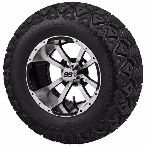 Set of 4 - 23x10.5-12 tire on a 12x7 black/machined type 7 wheel w/free freight