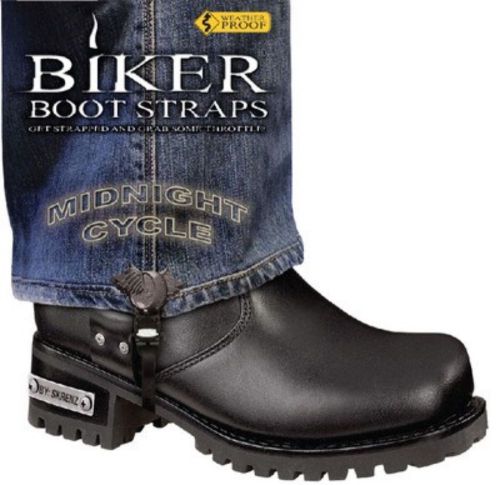 Biker boot straps midnight cycle winged wheel black 6" pants hold down pair