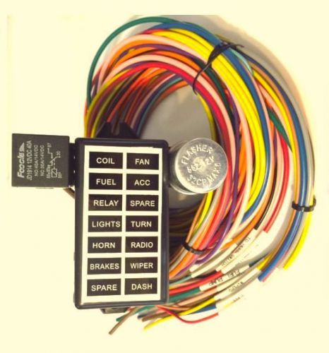 Street rod rat rod universal 14 fuse 12 circuit wiring system harness