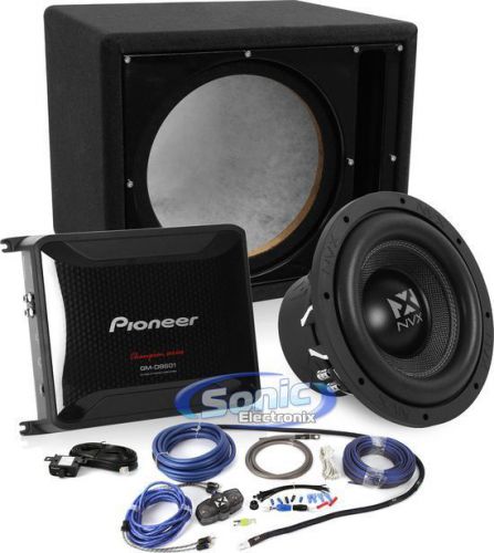 Complete nvx/pioneer bass kit: 10" vcw102 subwoofer + monoblock amp w/ box &amp; kit