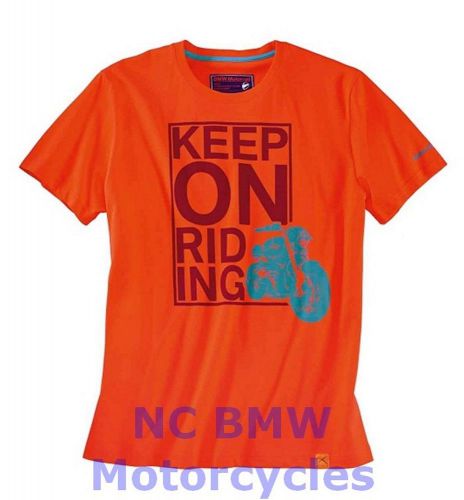 Bmw genuine motorcycle men keep on riding round neck tee t-shirt orange red l
