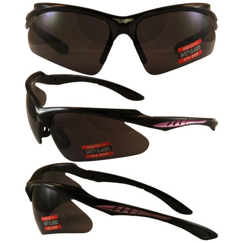 Highlight safety sunglasses black frame pink accent smoke lens ansi z87.1