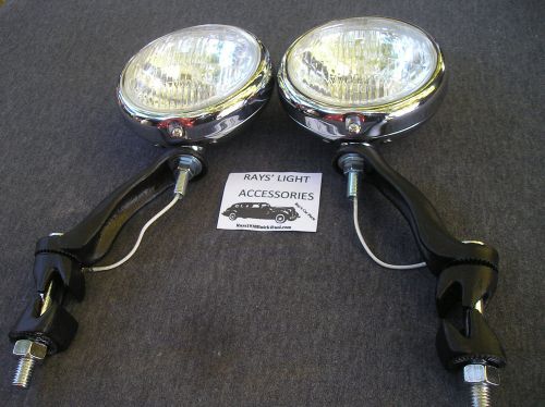 New pair 30's `~ 40's ~ 50's small clear vintage style fog lights in 6 -volt !