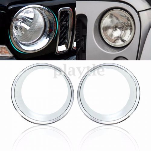 2pcs abs chrome front lamp headlight cover trim for jeep jk wrangler 2007-2015
