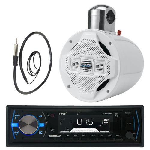 Plmrb29b bluetooth marine usb radio, 8&#034; white 1200w 4-way speaker, antenna