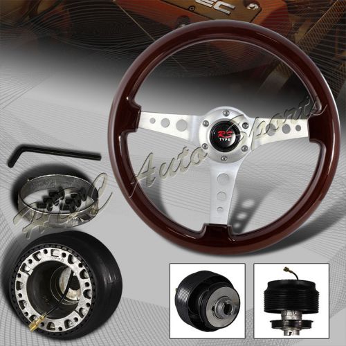 345mm 6 hole dark wood grain deep dish steering wheel acura honda hub combo