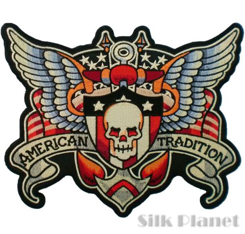 9" skull american tradition wing back patch motorcycle vest biker rocker jacket