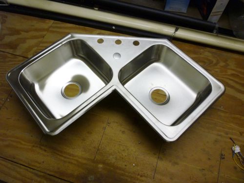 90 degree polished stainless steel double sink  (14&#034; x 16&#034; x 6&#034; deep)