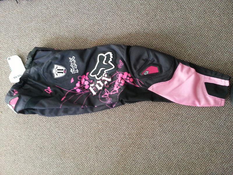 New fox 180 girls dirtbike riding pants size 3/4 pink and black