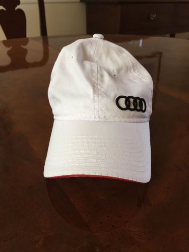 Audi baseball cap unisex brand new white black logo and red trim rare!