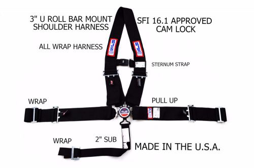 Rjs sfi 16.1 cam lock dragster harness u roll bar 5 point wrap in black 1065501