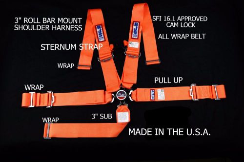 Rjs racing sfi 16.1 cam lock 5 pt harness roll bar orange sternum strap 1068805