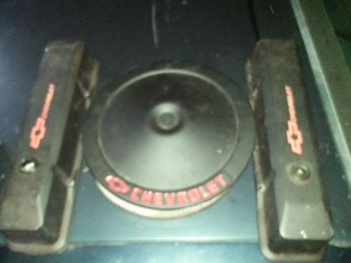 Sbc valve covers and airbox lid black/red bowtie chevrolet small block chevy