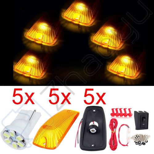 5 amber lens white cab marker led light w/ base/wiring/switch set for chevy gmc