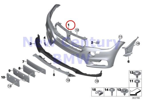 Bmw genuine trim cover front primered front bumper trim cover us/nivi/pdc f15