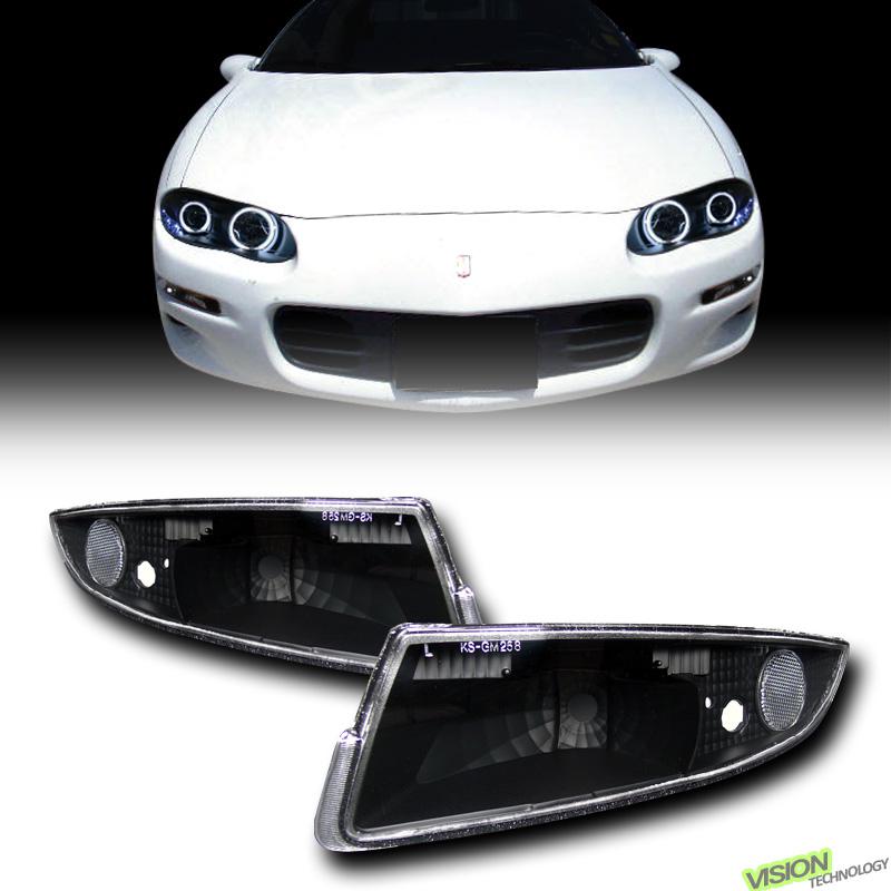 Blk housing clear lens front bumper signal lights lamps pair 93-02 chevy camaro
