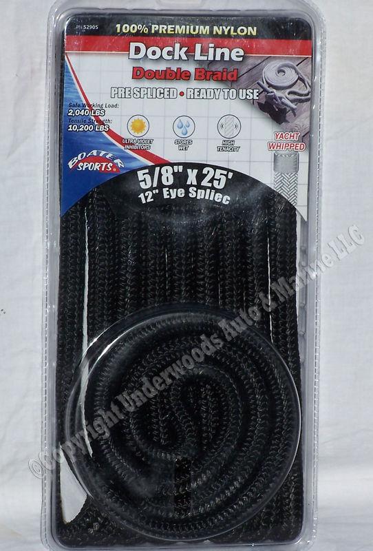 Buy Double Braid Nylon Dock Line Black 5/8"x25' Boat w/Loop in Davison