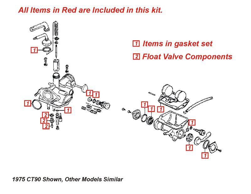 Buy New Carb Rebuild Kit with Float Valve CT90 CT70 OEM Genuine Honda