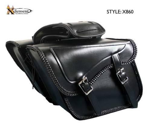 Waterproof braided classic black motorcycle saddlebag