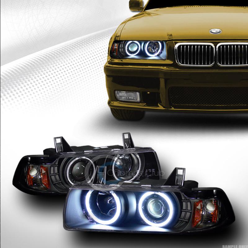 Blk drl ccfl halo rims projector head lights signal amber 1pc 92-99 bmw e36 2dr