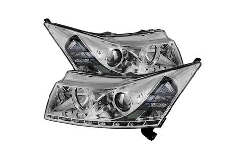 Spyder ccrz11drlc chrome clear projector headlights head light w leds drl