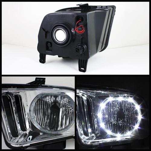 05-09 Mustang Led Ring Halo Chrome Crystal Houding Headlights Front Lamps Set, US $58.23, image 2