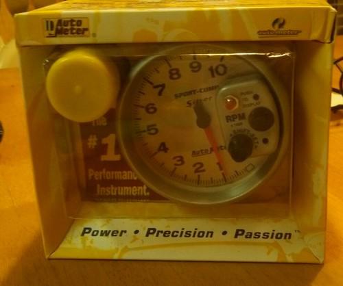 Autometer  silver  5" sport comp tachometer with shift light +fast ship