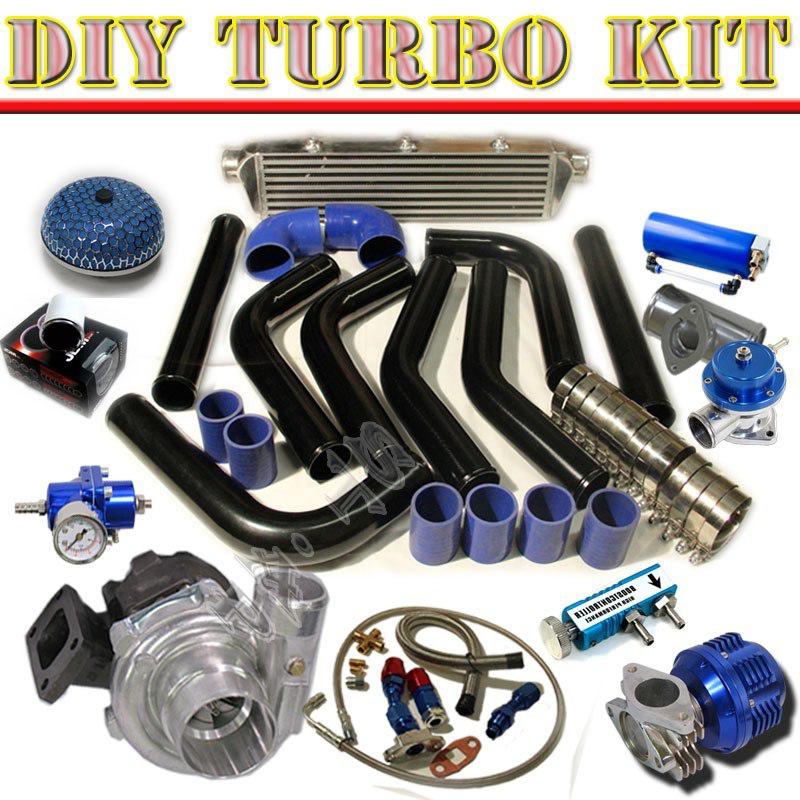 T3/t4 turbo+intercooler+28" piping kit+bov type-s+oil drain+feed line+gauge bk/b