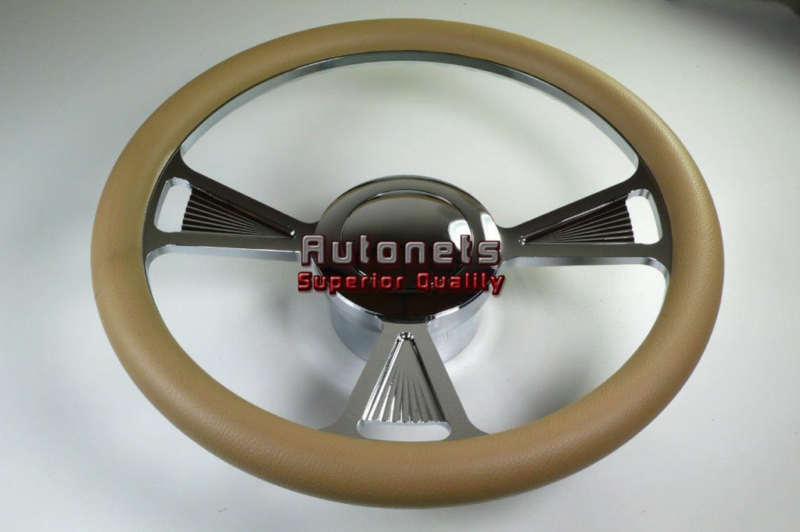 Buy Beige Leather Tri Chevy GM Chrome Aluminum Steering Wheel Horn
