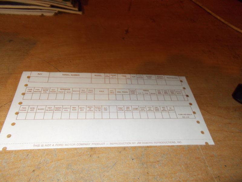 1962 ford thunderbird t-bird build sheet