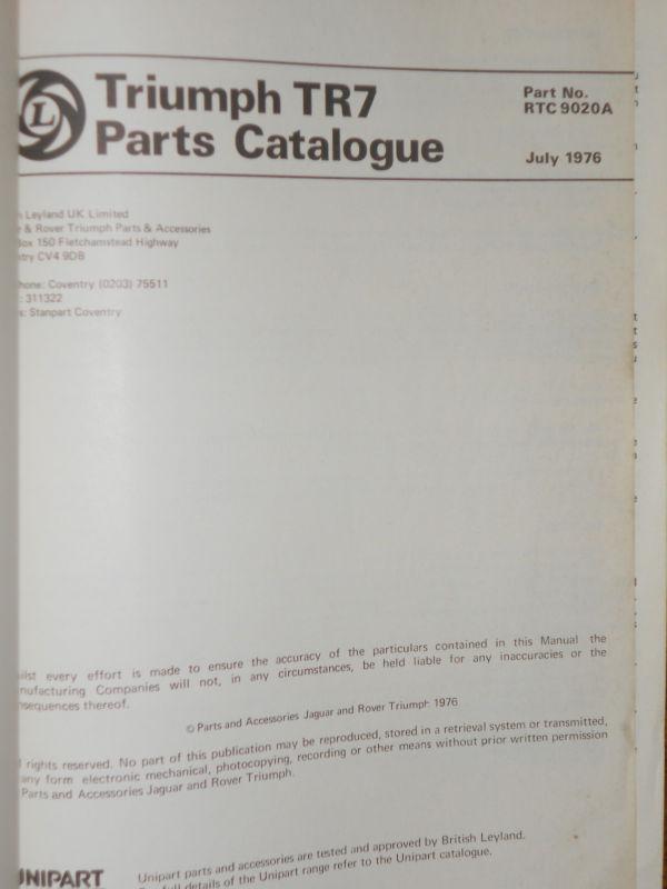 1976 1977? TRIUMPH SPITFIRE TR7 PARTS CATALOGUE / BOOK / CATALOG / GOOD ORIG!, US $57.50, image 4
