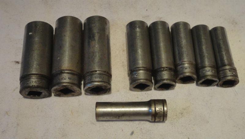 Snap-on vintage tool lot  9 piece 12 point  3/8 drive deep metric sockets
