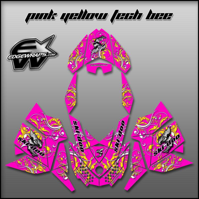Ski doo rev, xp, mxz, custom graphics decal kit - 08/12 pink yellow tech bee