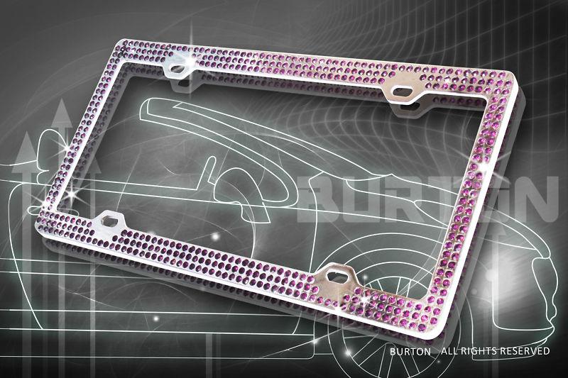 Bling 3 rows purple-a type cap real crystal embedded chrome license plate frame