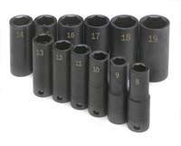 Sk4082 12 piece 6 point 3/8" drive deep metric impact socket set