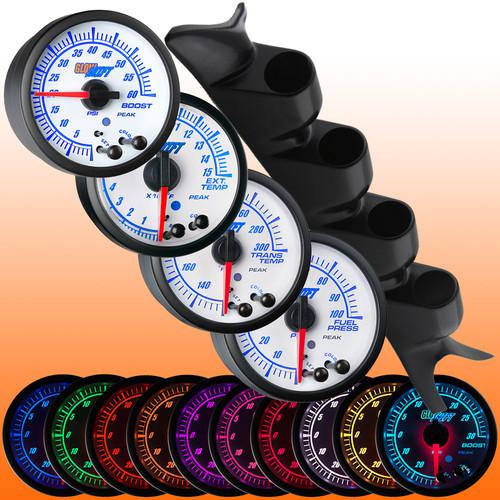 99-07 ford super duty f-250 f-350 black quad pod + white elite 10 diesel gauges