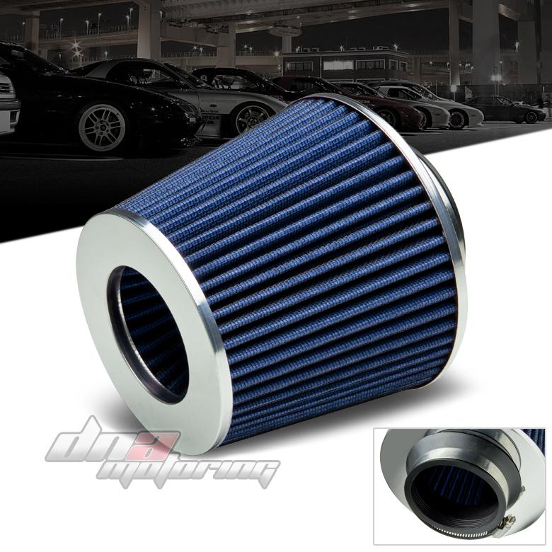 3" blue cold air/short ram intake/turbocharger racing chrome meshed gauze filter