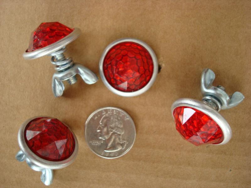 4 vintage jewel domed red reflectors,license plate topper,license plate fastener