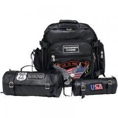 Diamond plate&trade; 3pc rock design genuine buffalo leather motorcycle bag set