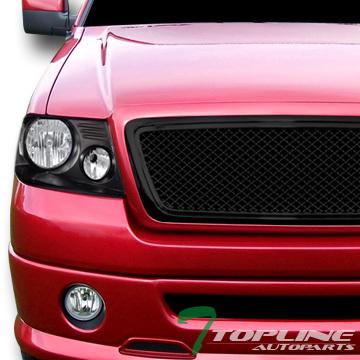 Blk head lights signal dy+honeycomb mesh bumper grill grille 2004-2008 ford f150