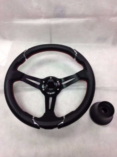 Ezgo golf cart steering wheel carbon fiber, black txt with adapter, new style