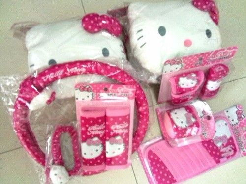 10pcs hello kitty car wheel cover/ safety belt covers/rearview mirror cover more