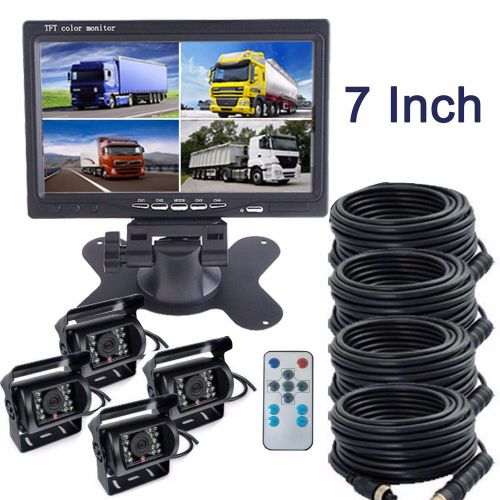 4-split 7&#034; monitor rear view night vision backup ccd 4 camera system for truck
