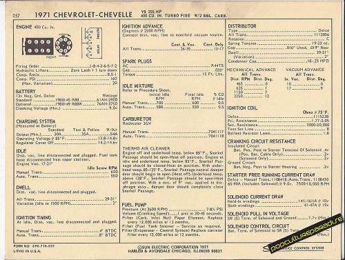 1971 chevrolet chevelle 400 ci 255 hp engine car sun electronic spec sheet
